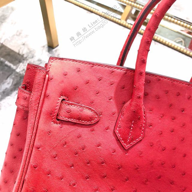 Hermes女包 愛馬仕Birkin30cm Hermes鉑金包 進口k級鴕鳥皮 手工蠟線縫製 Hermes鴕鳥皮手提女包  am1990